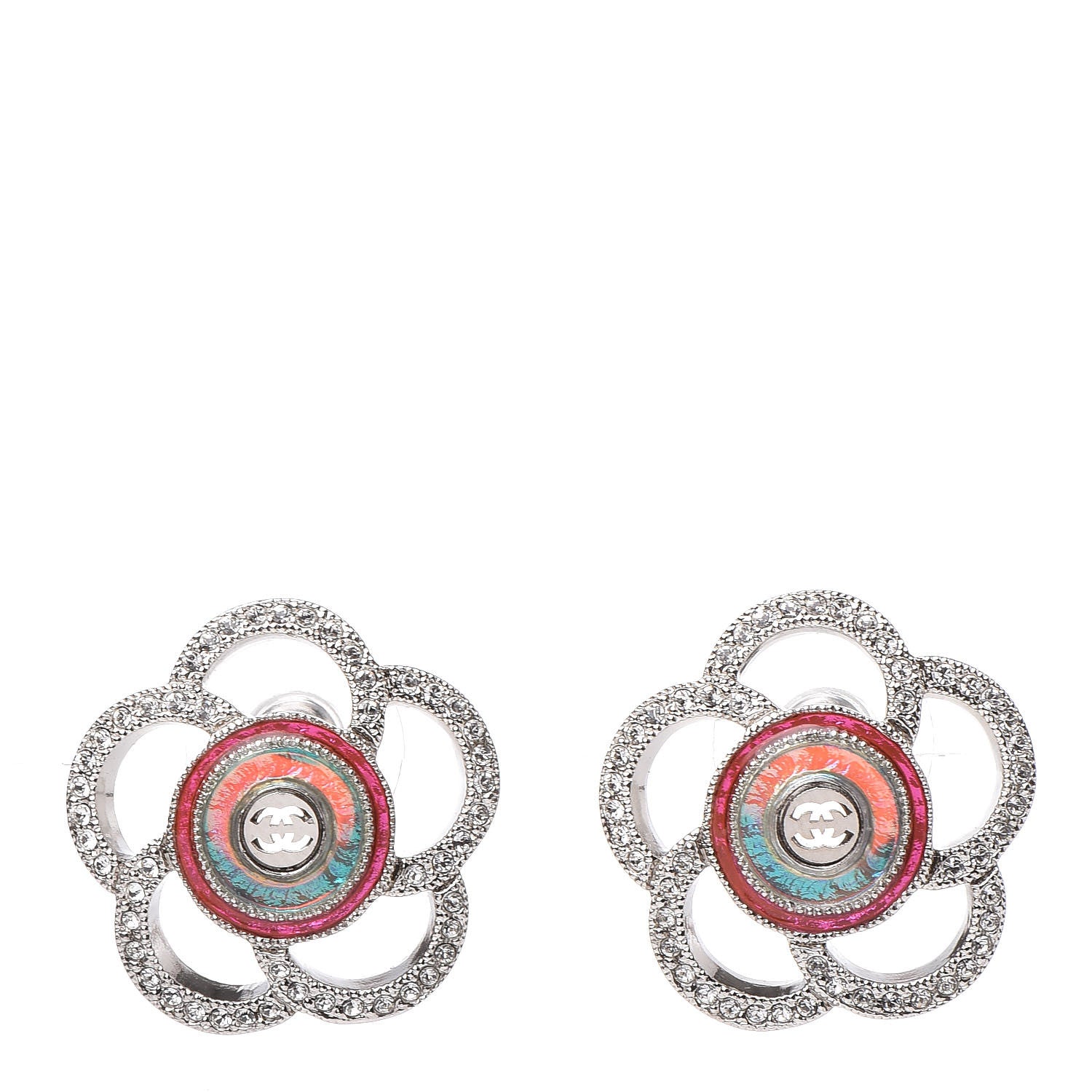 Chanel Crystal CC Camellia Earrings 1 of 4