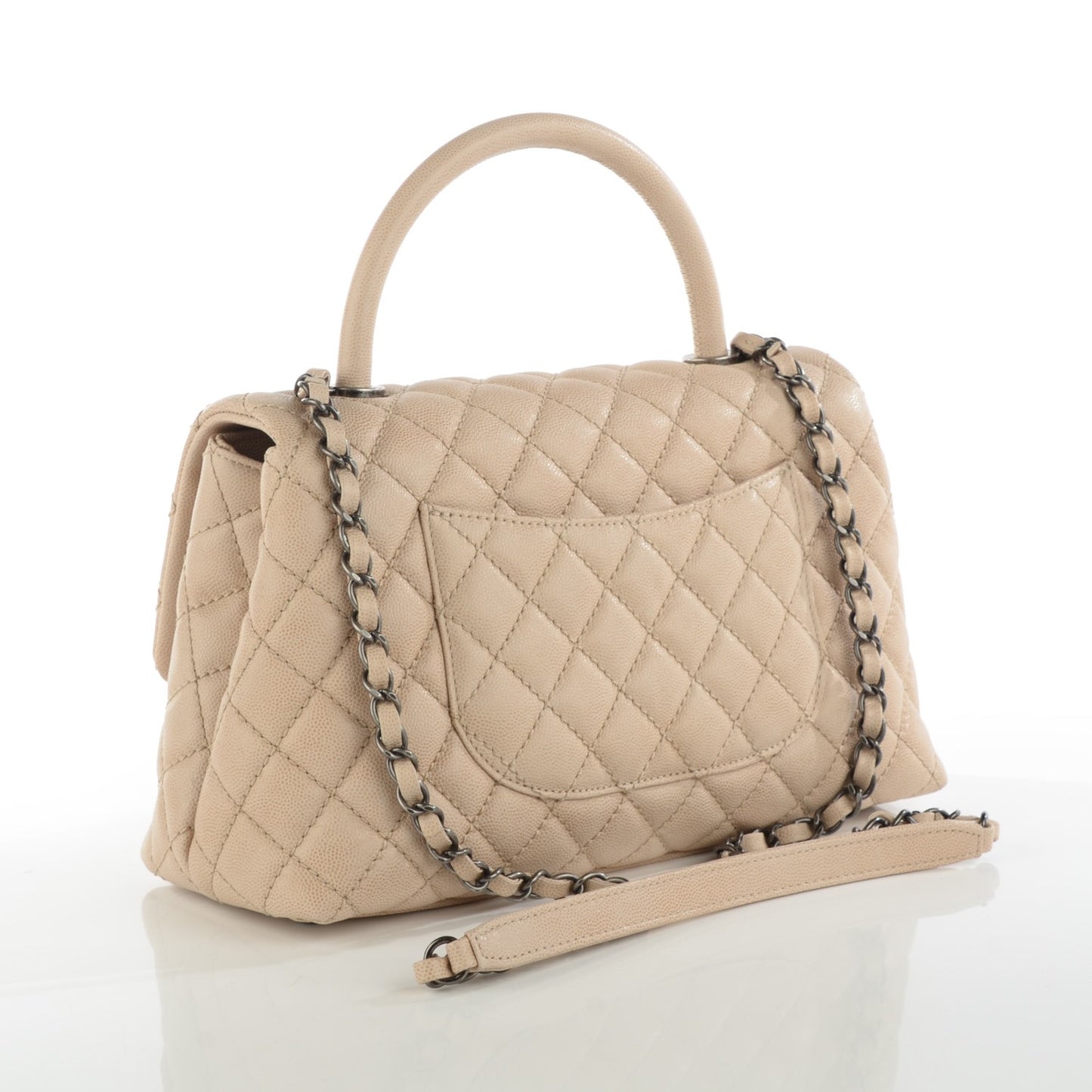 Caviar Quilted Small Coco Handle Flap Light Beige