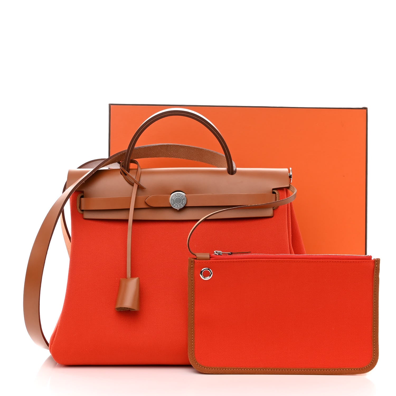 Hermes Vache Hunter Toile Herbag Zip Retourne 31 PM Orange Mecano Fauve 9 of 9
