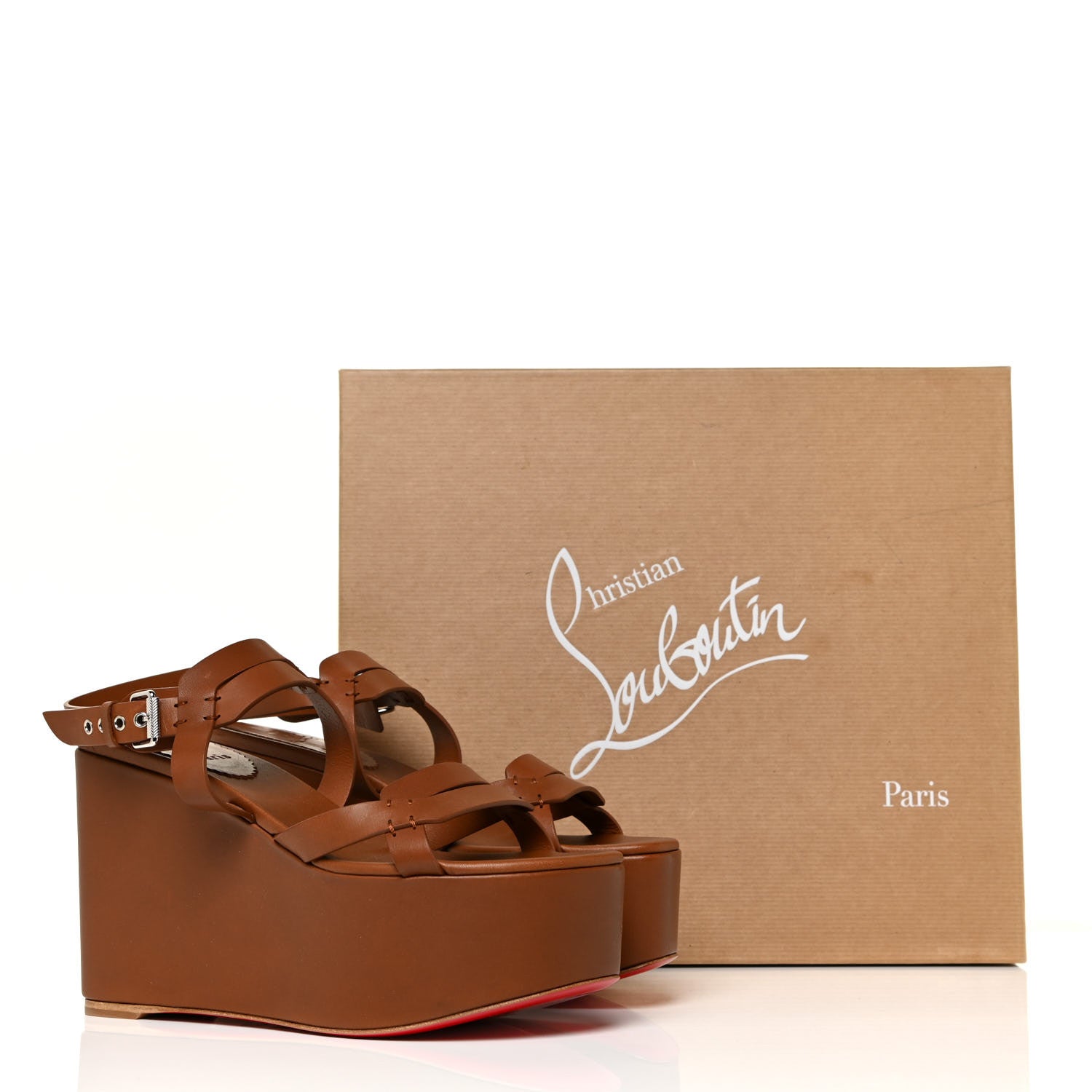 Christian Louboutin Calfskin Cavaleppa Wedge Sandals 38 Brown 13 of 13