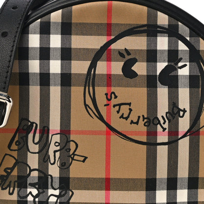 Burberry Vintage Check Calfskin Cartoon Print Round Bag Black White 7 of 9