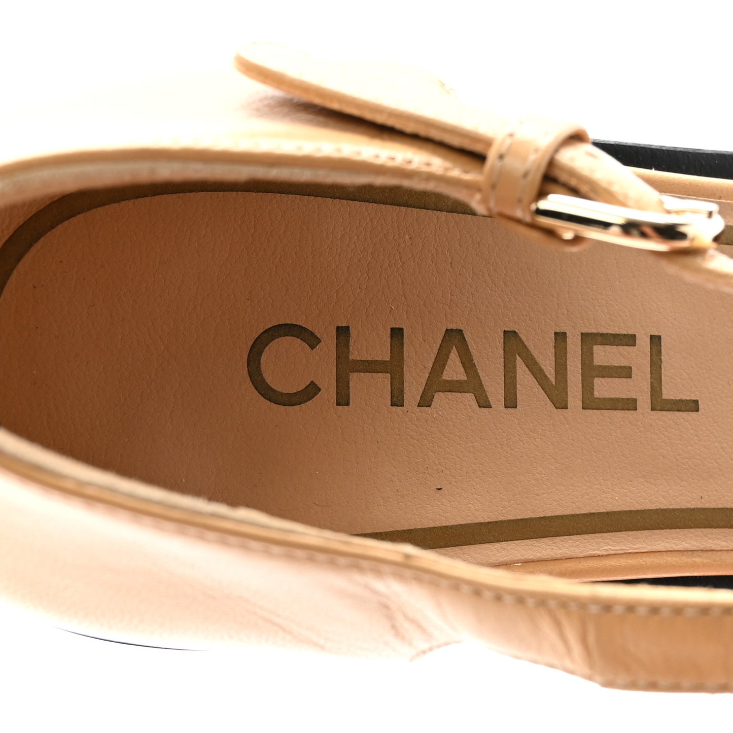 Shiny Goatskin Mary Jane Flats 38.5 Beige Black