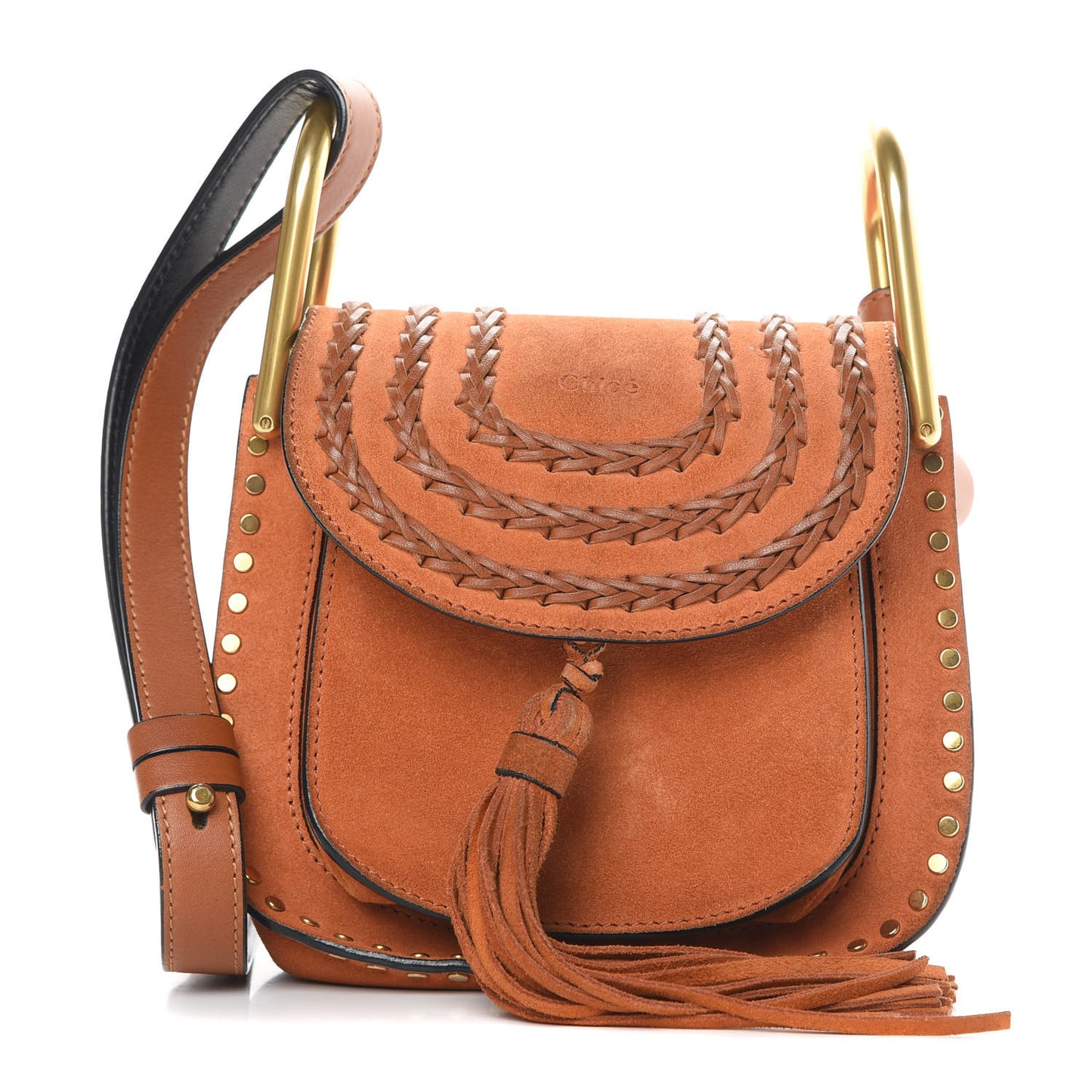 Suede Calfskin Braided Mini Hudson Shoulder Bag Caramel