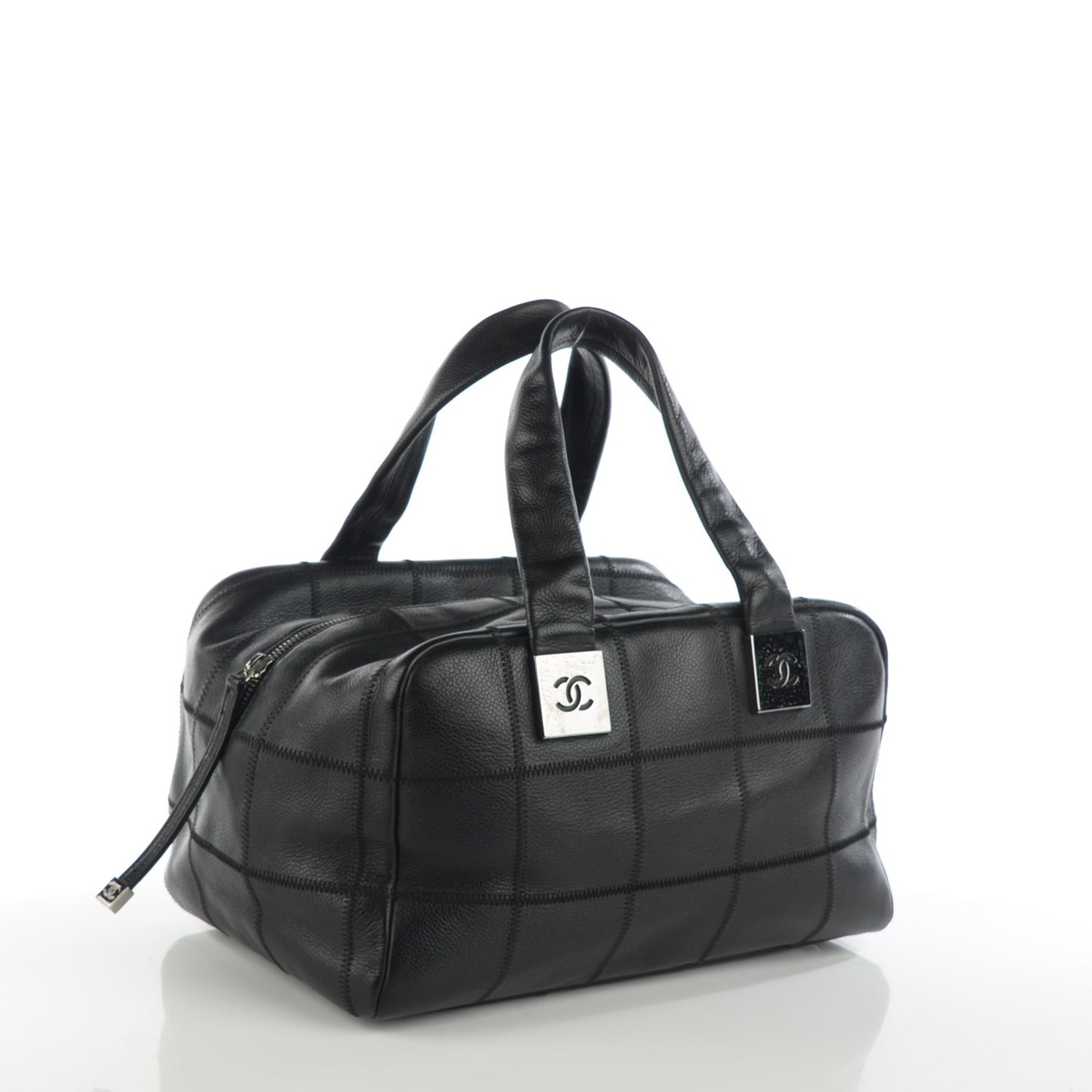 Caviar Square Stitched Medium Tote Black