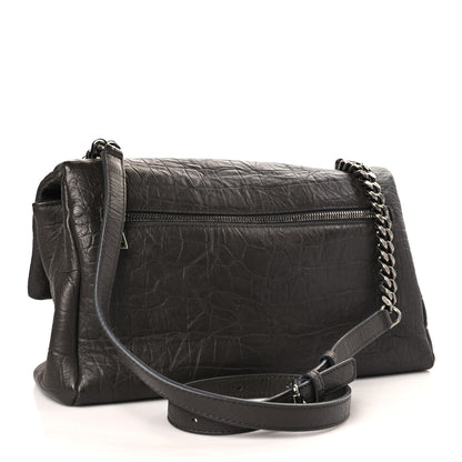 Saint Laurent Calfskin Crocodile Embossed Medium West Hollywood Monogram Fold-Over Grey 3 of 9