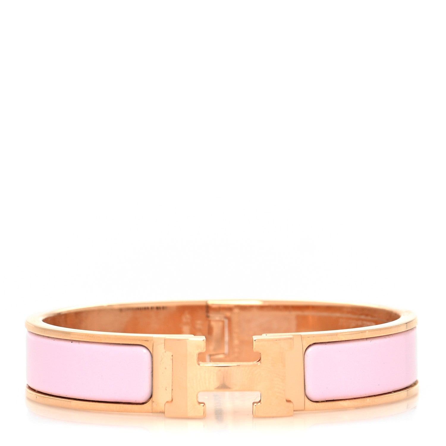 Hermes Enamel Narrow Clic Clac H Bracelet PM Rose Dragee 1 of 9