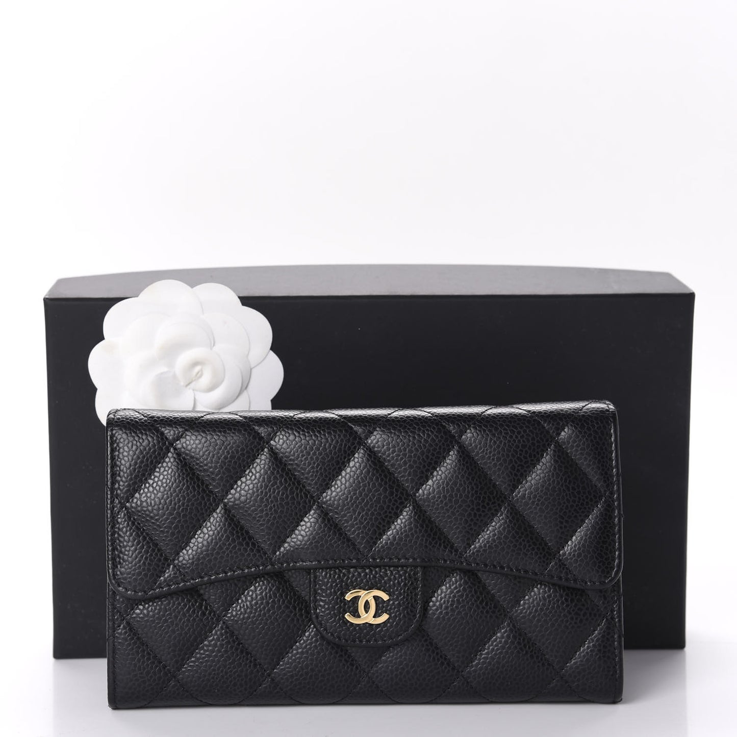 Caviar Quilted Large Flap Wallet Black