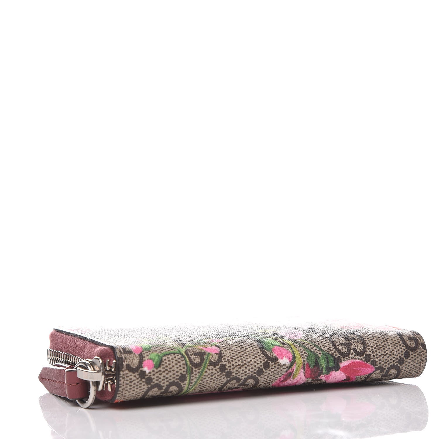 Gucci GG Supreme Monogram Blooms Zip Around Card Case Wallet Beige Multicolor Dry Rose 4 of 7