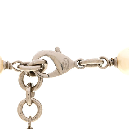 Chanel Graduated Pearl Crystal CC Long Necklace Silver 5 of 6
