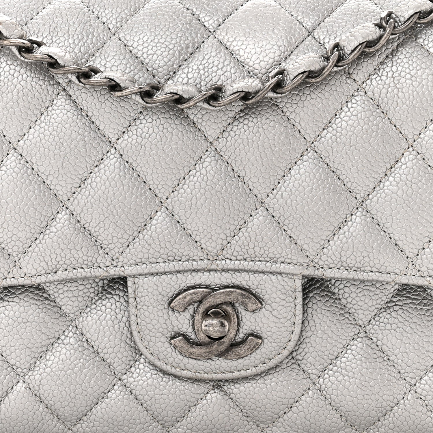 Chanel Metallic Caviar Quilted Medium Double Flap Silver 8 of 10