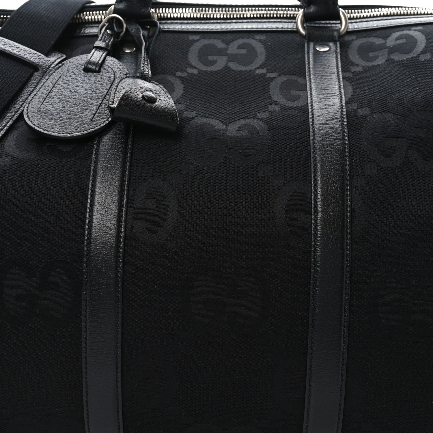 Gucci Monogram Jumbo GG Textured Dollar Calfskin Large Duffle Bag Black 8 of 10