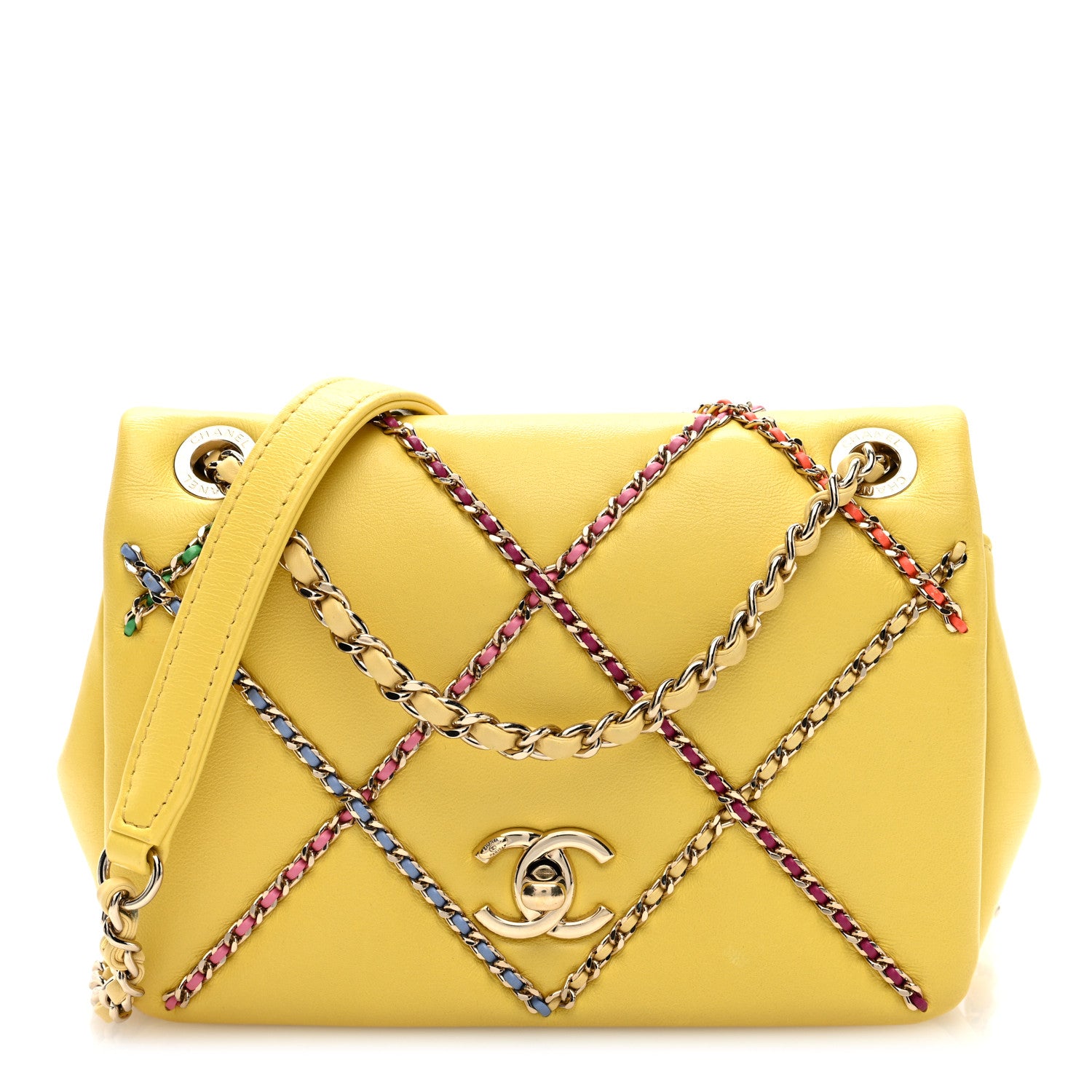 Chanel Lambskin Small Entwined Chain Flap Yellow Multicolor 1 of 10