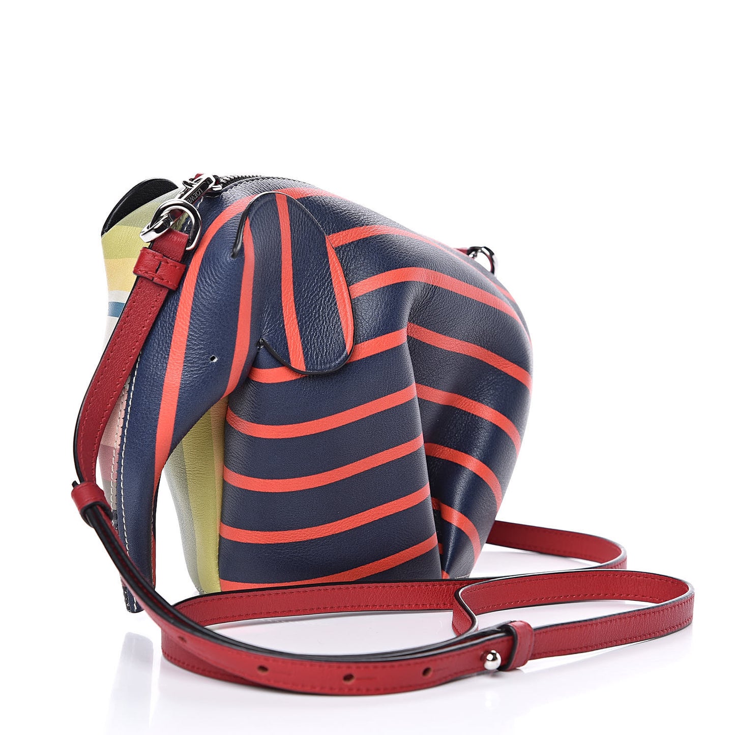 Calfskin Strip Mini Elephant Crossbody Bag Multicolor