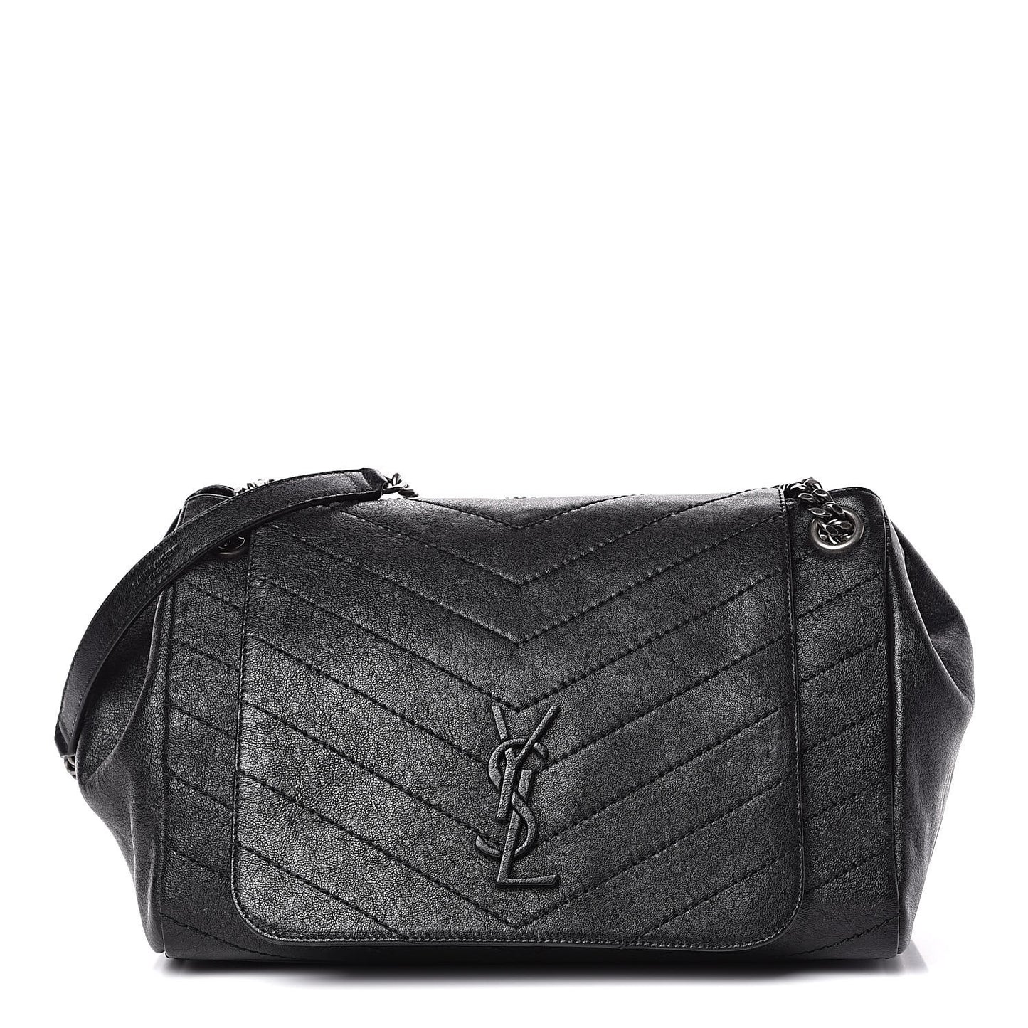 Vintage Lambskin Chevron Monogram Medium Nolita Black