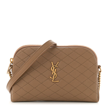 Saint Laurent Lambskin Quilted Gaby Zipped Pouch Dark Cork 1 of 11