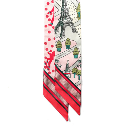 Hermes Silk Les Nouveaux Amoureux de Paris Twilly Rose Pale Vert Rose 2 of 4