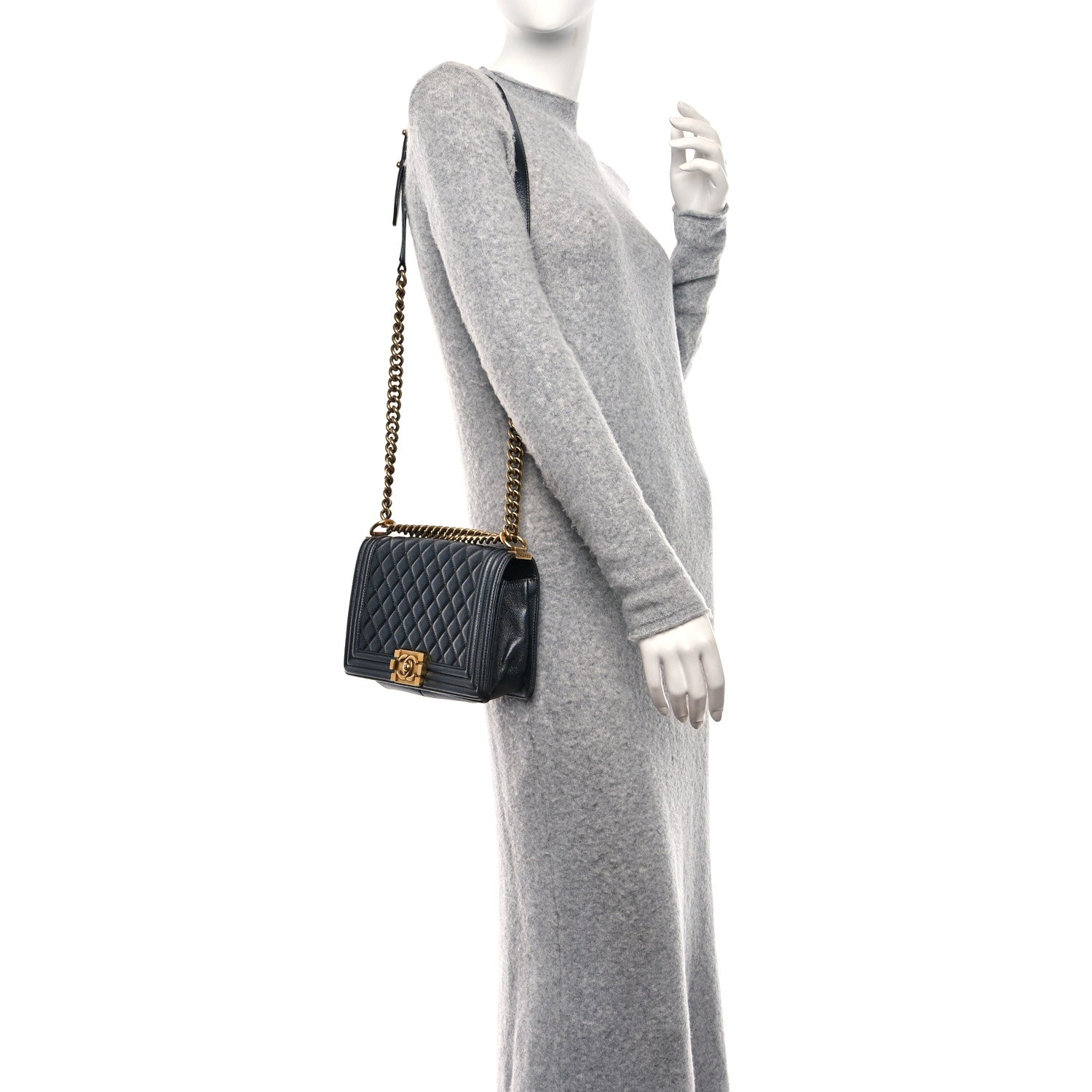 Chanel Metallic Calfskin Quilted Medium Boy Flap Grey 2 of 10