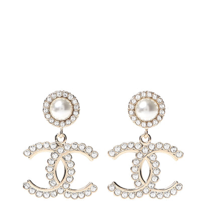 Chanel Crystal Pearl Bow-tiful CC Drop Earrings Gold 1 of 4