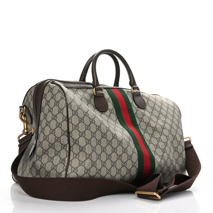 Gucci GG Supreme Monogram Textured Dollar Calfskin Web Medium Ophidia Carry-On Duffle Bag Beige Ebony New Acero 3 of 12