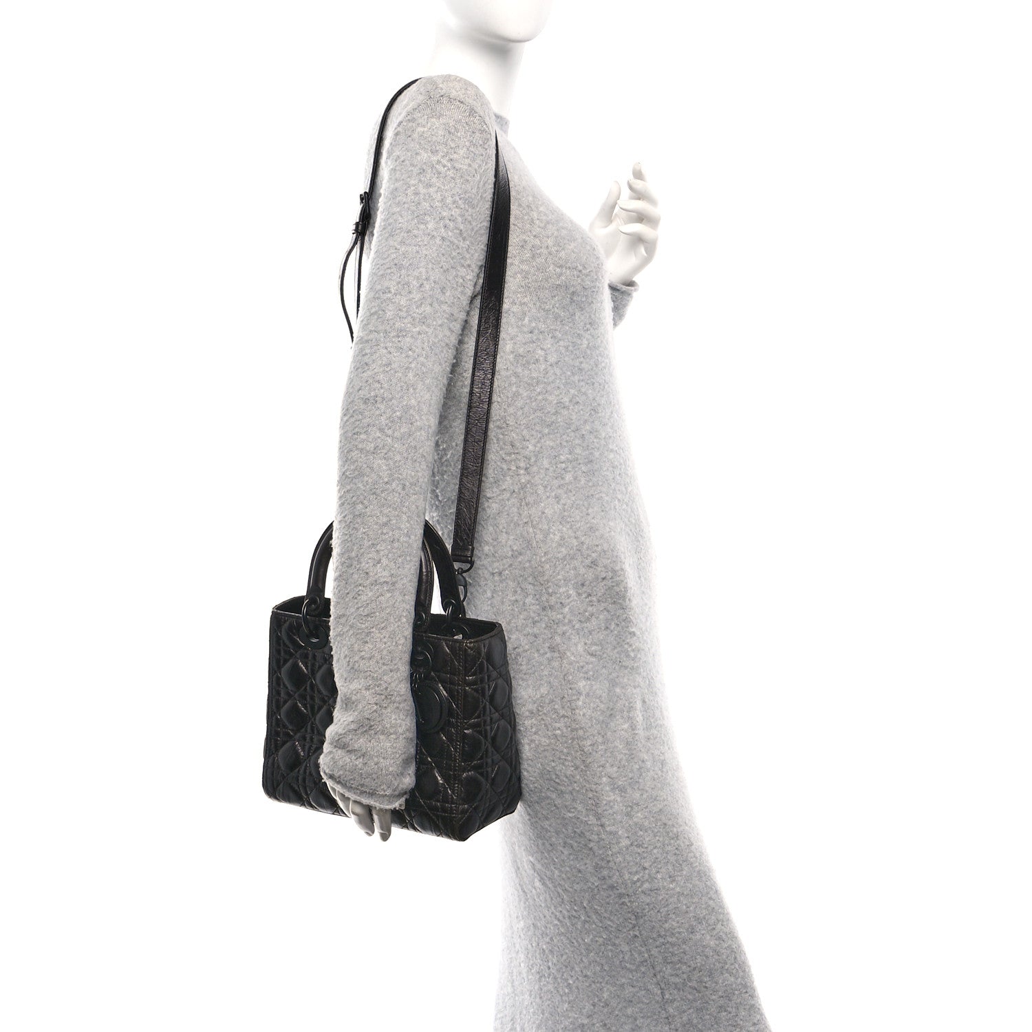 Christian Dior Crinkled Calfskin Cannage Medium Lady Dior Black 2 of 10