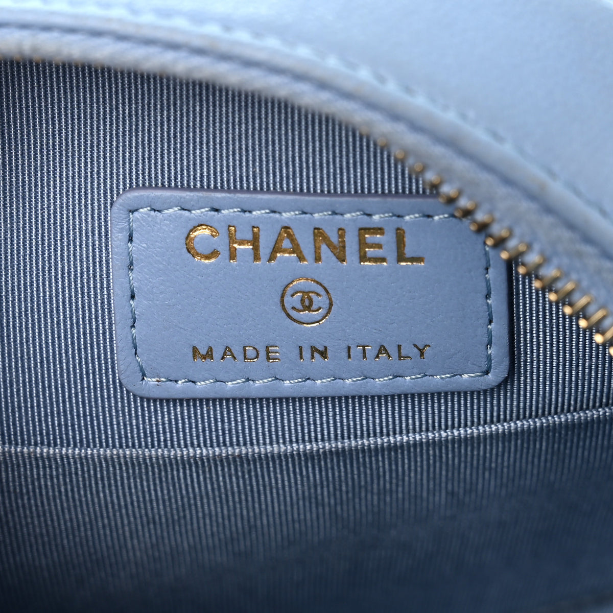 Lambskin Quilted Round Clutch With Chain Light Blue