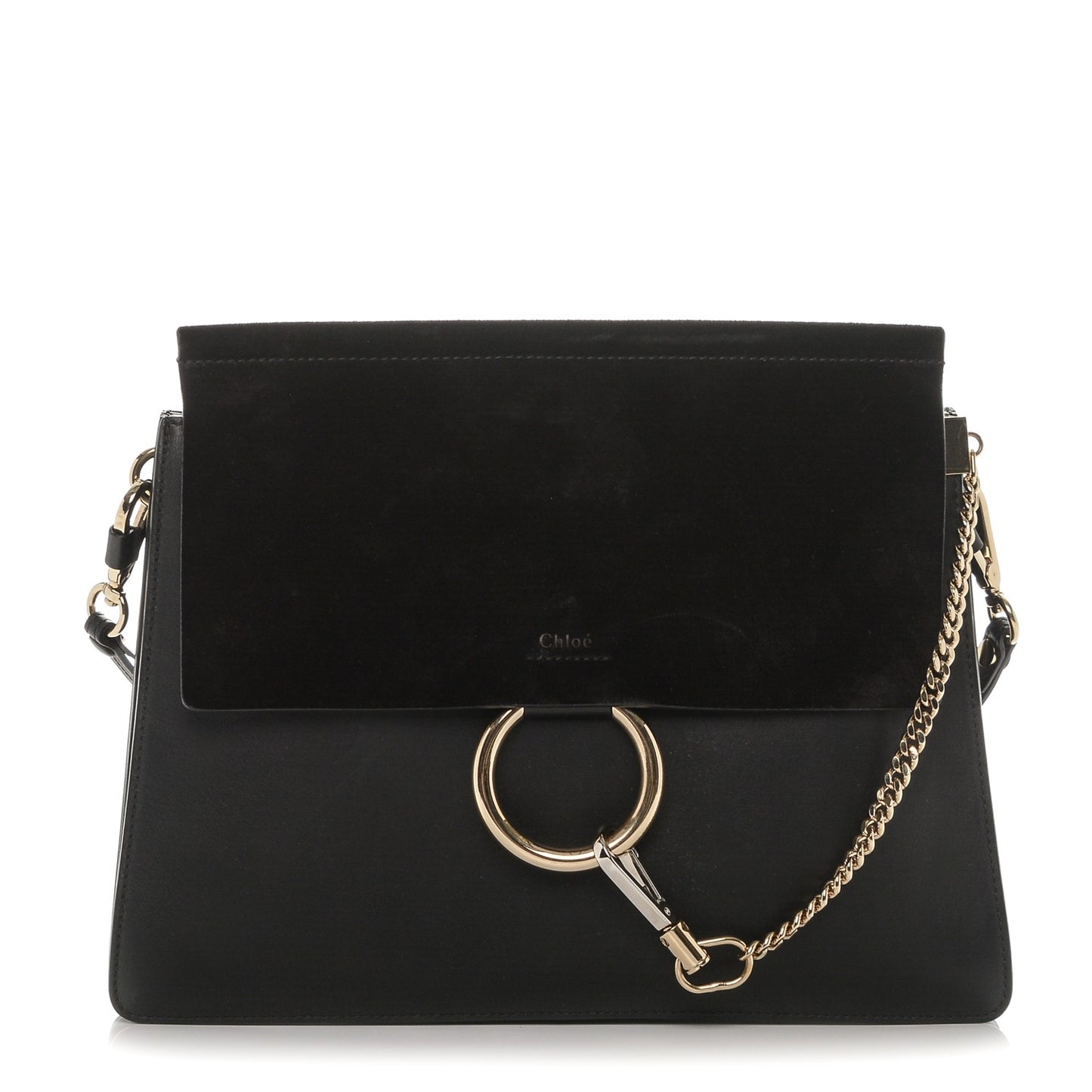 Suede Calfskin Medium Faye Shoulder Bag Black