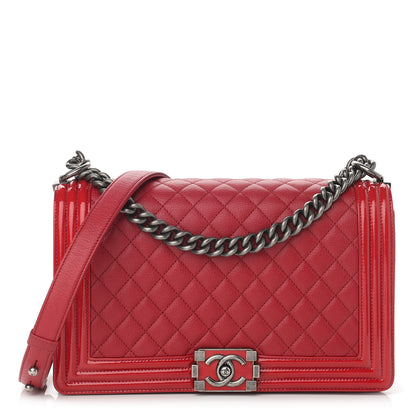 Chanel Goatskin Quilted Patent New Medium Duo Boy Flap Red 1 of 11