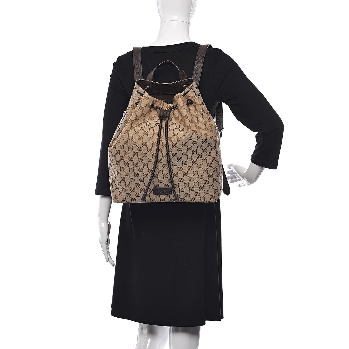 Monogram Dollar Calfskin O Drawstring Backpack Beige Ebony Testa di Moro Dark Chocolate