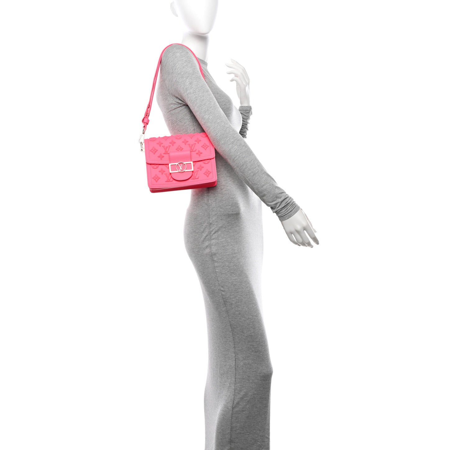 Louis Vuitton Grained Calfskin Tufted Monogram Mini Dauphine Fluo Pink 2 of 11
