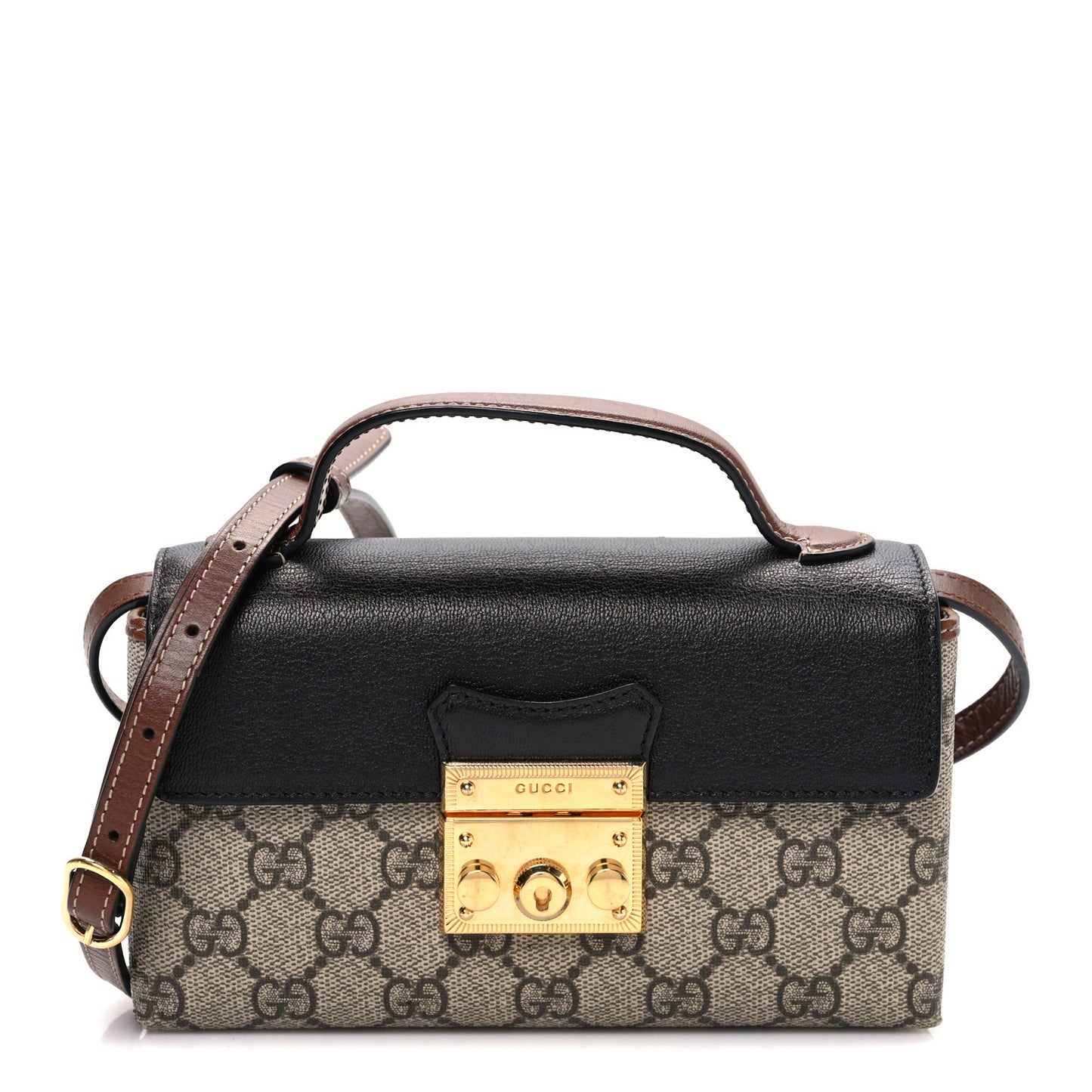 GG Supreme Monogram Calfskin Mini Padlock Top Handle Shoulder Bag Beige Black Cuir