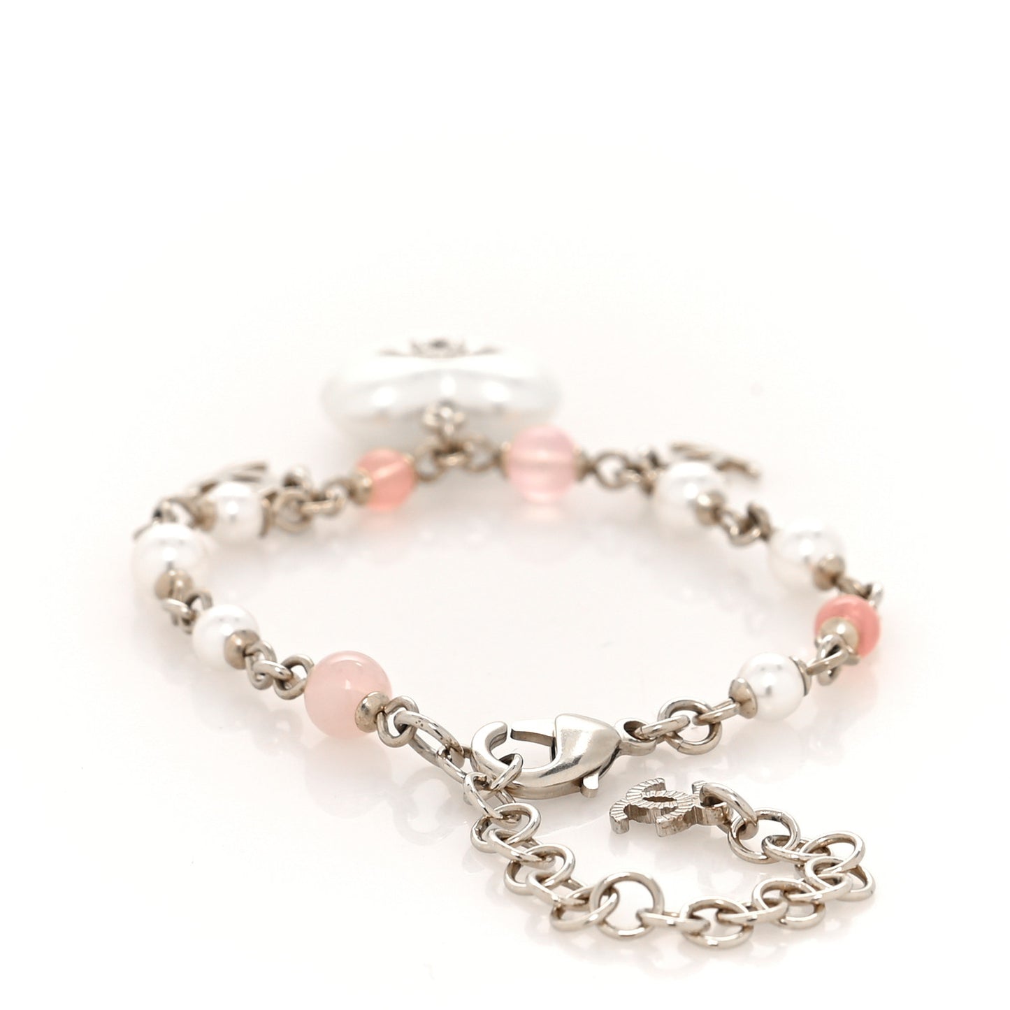 Pearl Crystal CC Heart Bracelet Pearly White Pink Gold