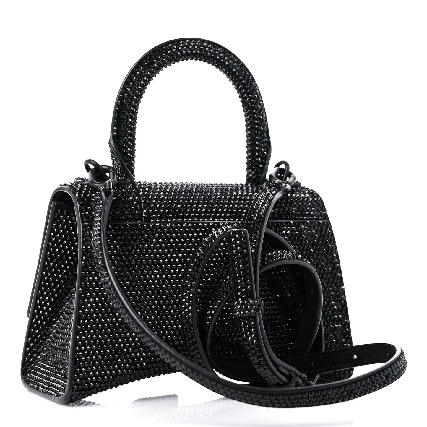 Strass Suede Hourglass Top Handle Bag XS Black Jet
