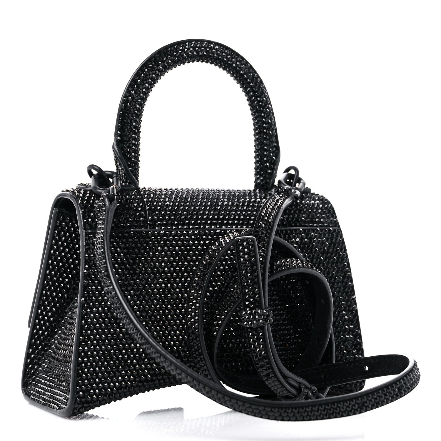 Balenciaga Strass Suede Hourglass Top Handle Bag XS Black Jet 3 of 12