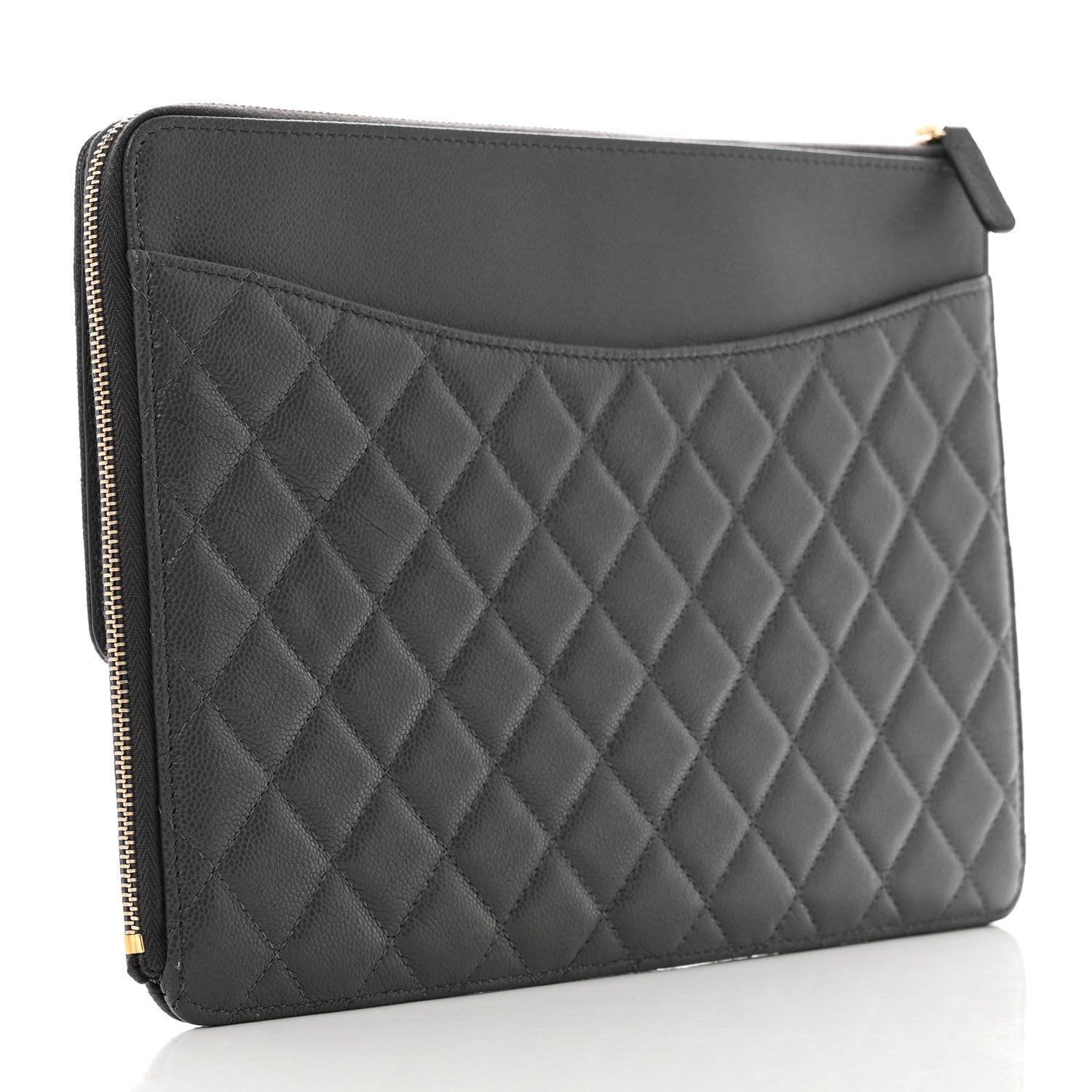 Chanel Caviar Quilted Large Flap Zip Clutch Grey 3 of 9