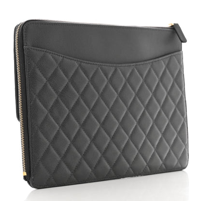 Chanel Caviar Quilted Large Flap Zip Clutch Grey 3 of 9