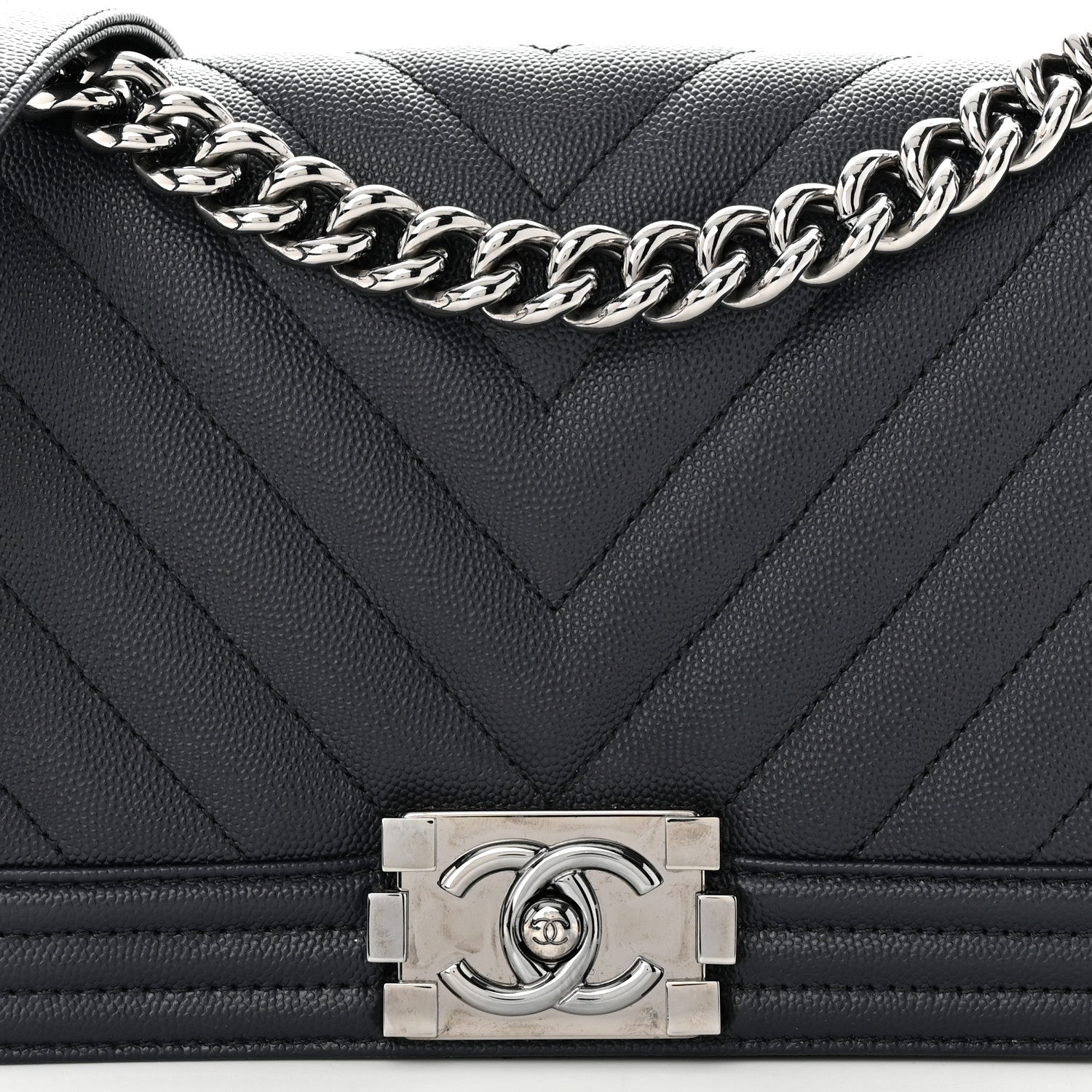 Chanel Caviar Chevron Quilted Medium Boy Flap Navy 8 of 11