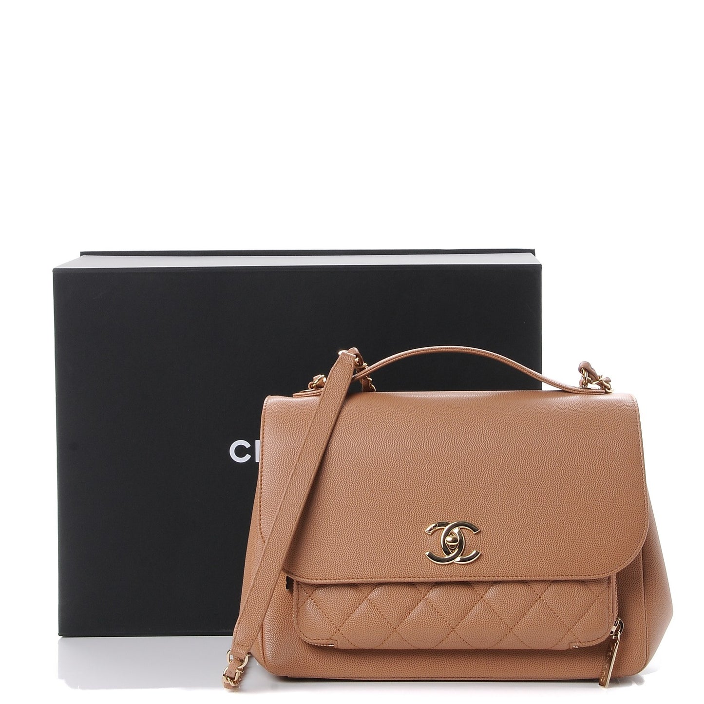 Caviar Quilted Large Business Affinity Flap Camel