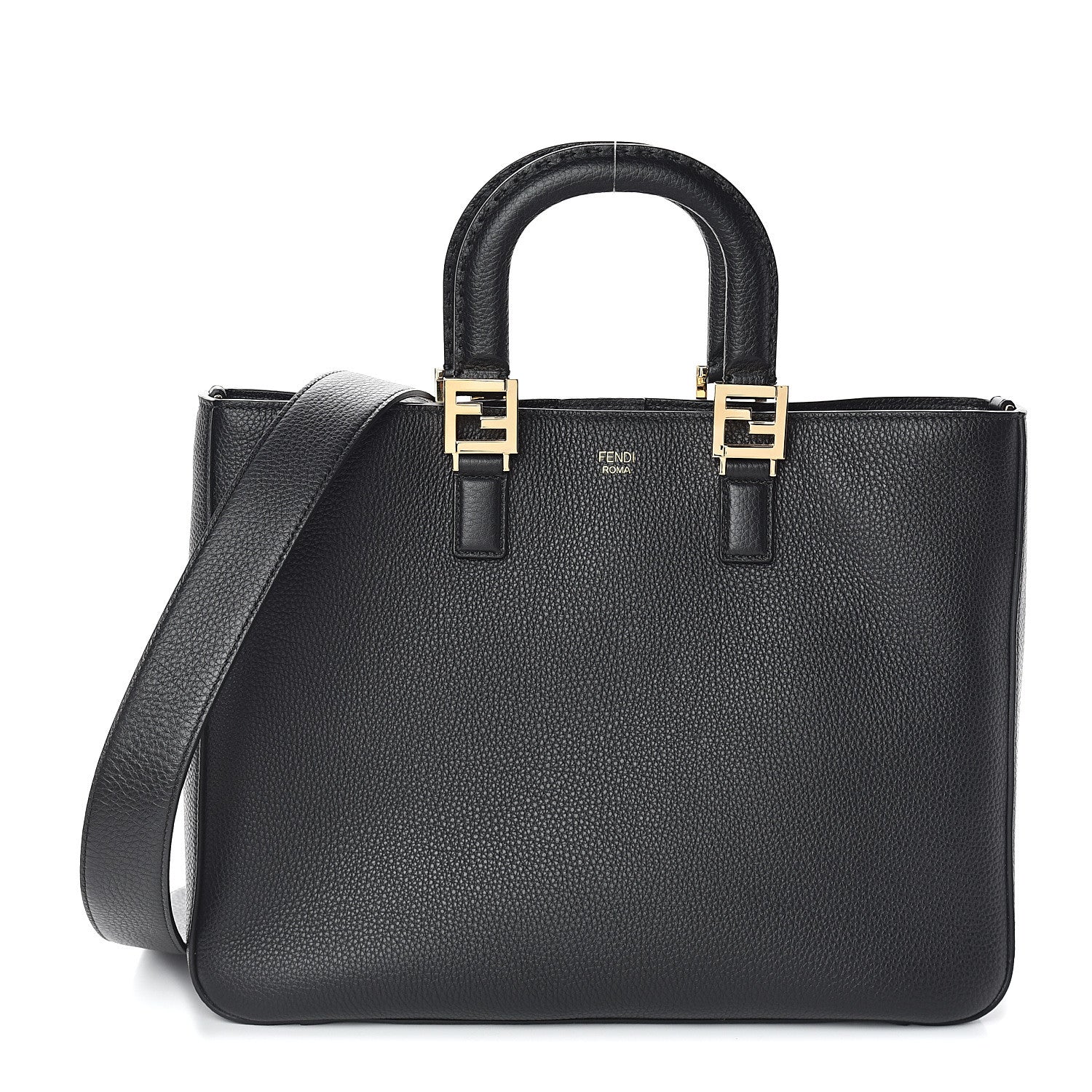 Fendi Cuoio Romano Selleria Medium FF Tote Black 1 of 7