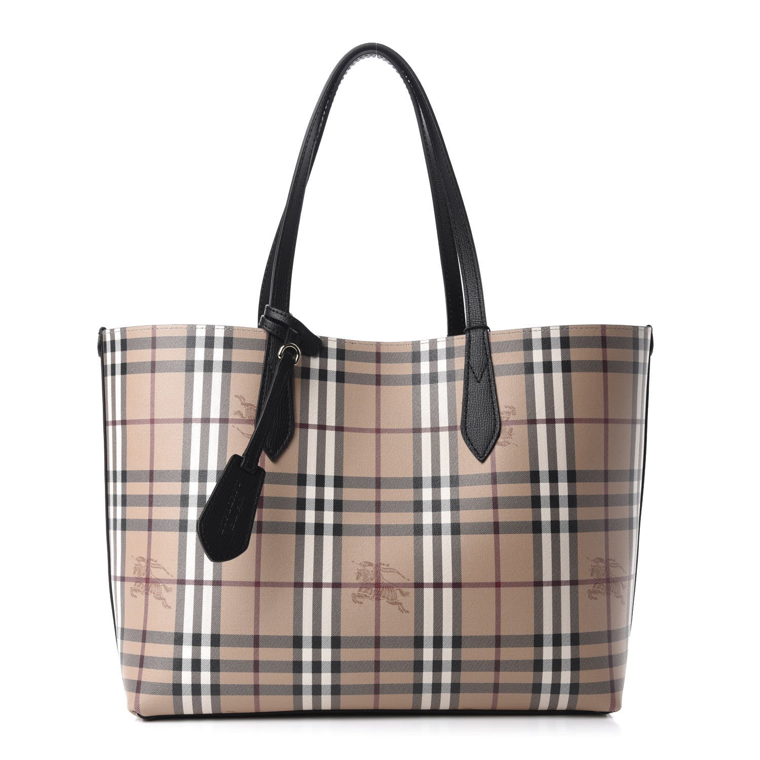 Burberry Grainy Calfskin Haymarket Check Medium Reversible Tote Black 10 of 16