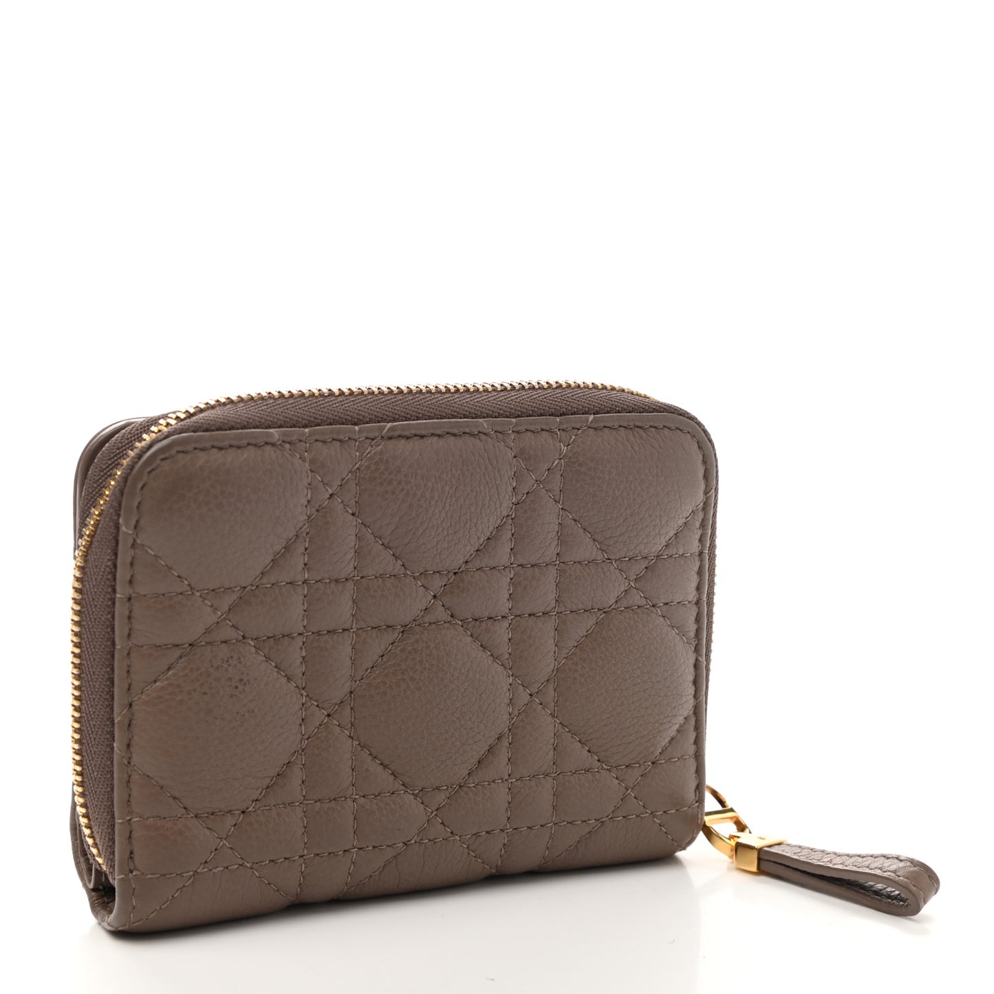 Grained Calfskin Supple Cannage Caro Scarlet Zipped Wallet Taupe
