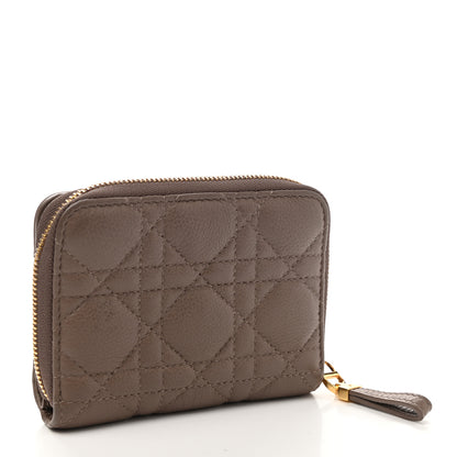 Christian Dior Grained Calfskin Supple Cannage Caro Scarlet Zipped Wallet Taupe 3 of 9