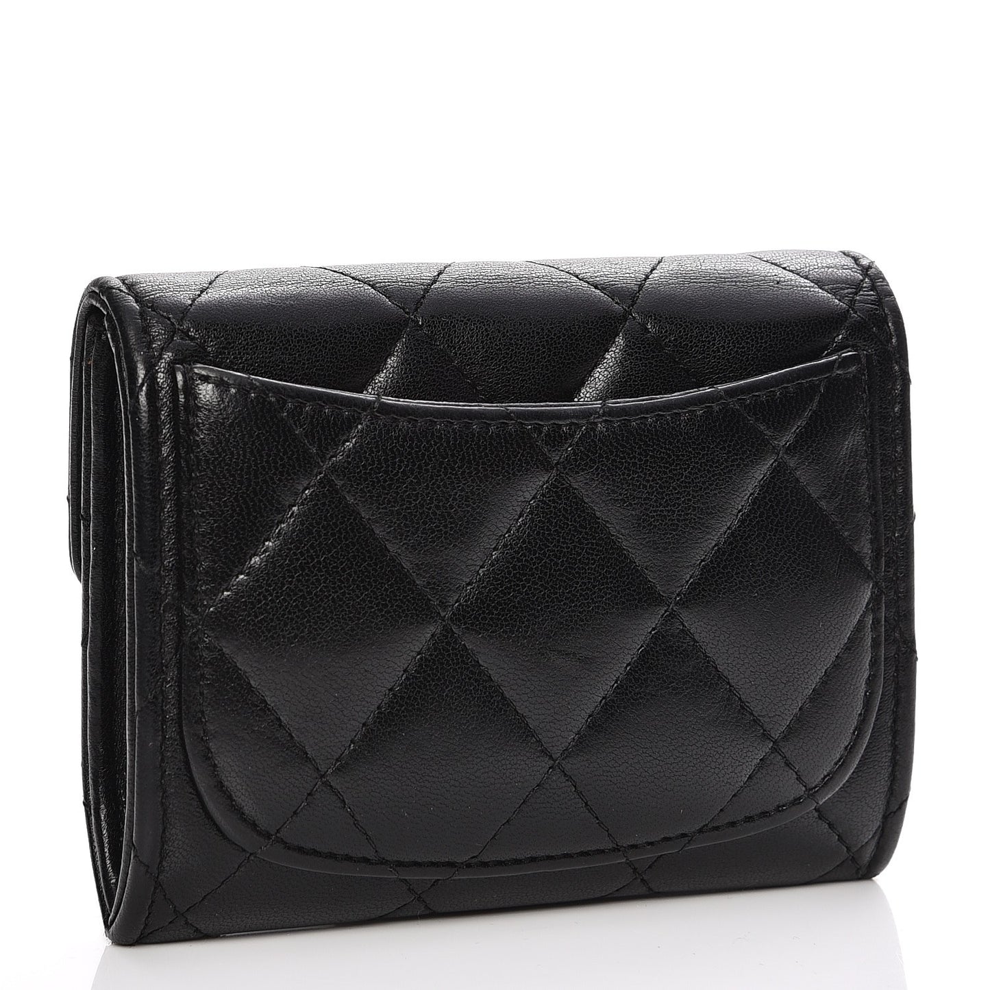 Lambskin Quilted Flap Card Holder Wallet Black