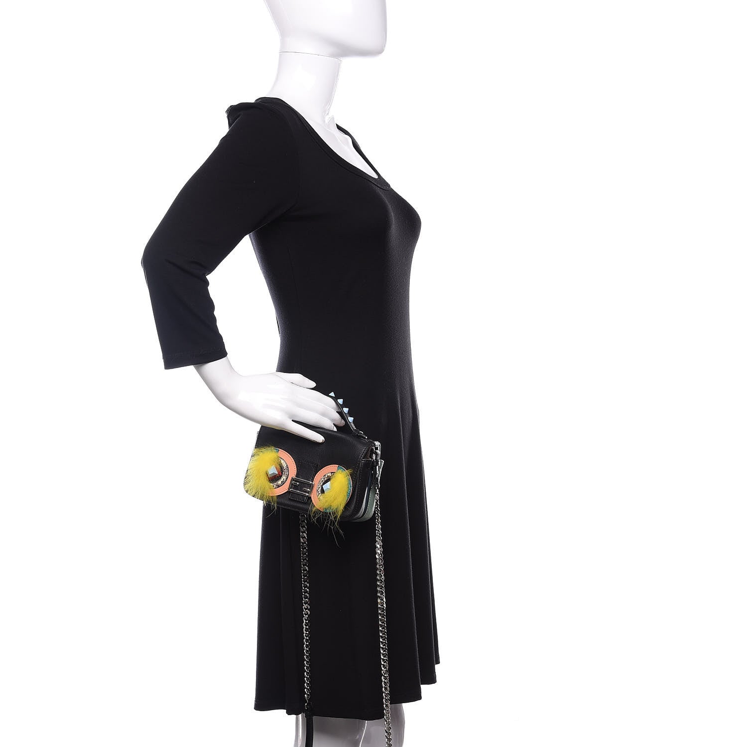 Fendi Vitello Dolce Elaphe Ayers Fox Hypnoteyes Studded Micro Double Baguette Black Giallo Multicolor 3 of 10