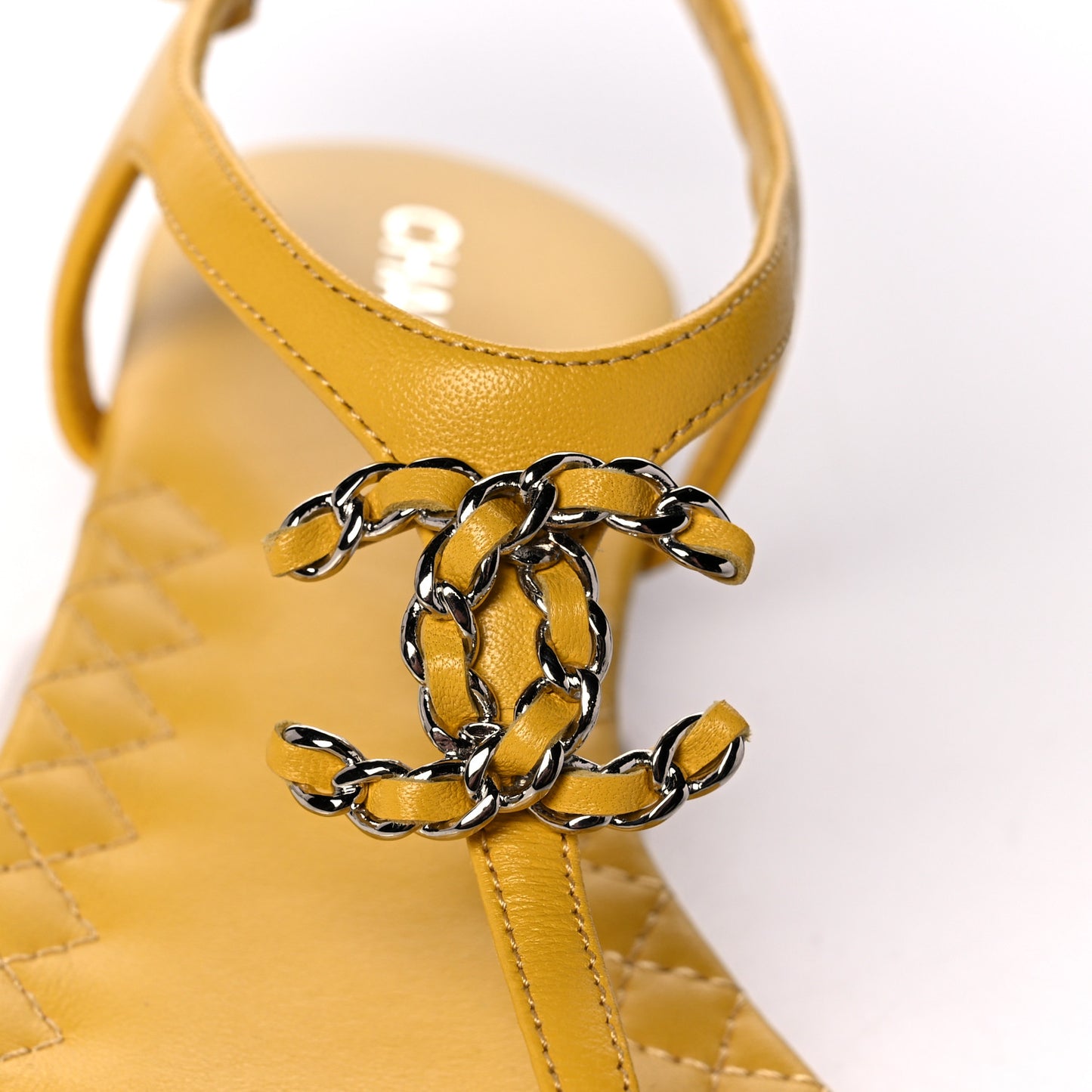 Lambskin CC Logo Thong Sandals 35 Yellow