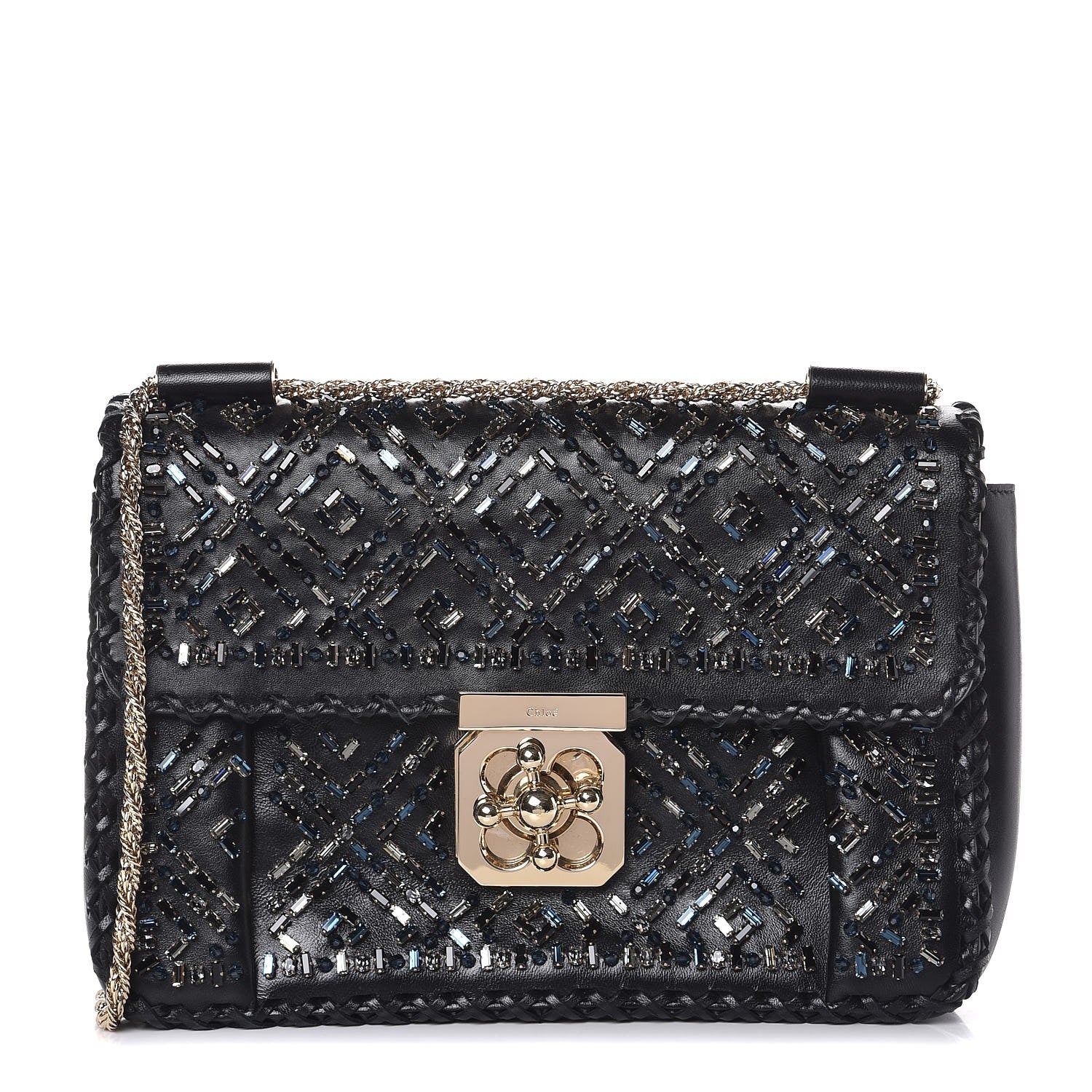 Chloe Calfskin Crystal Embellished Medium Elsie Shoulder Bag Black 1 of 9