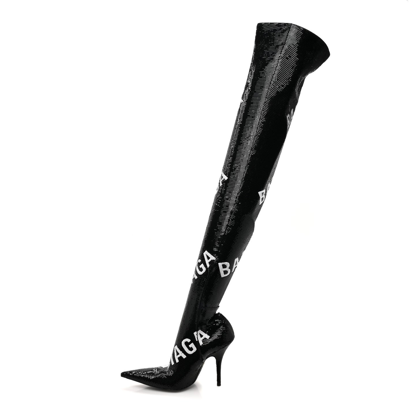 Sequin Spandex Logo 110mm Knife Thigh High Boots 37 Black