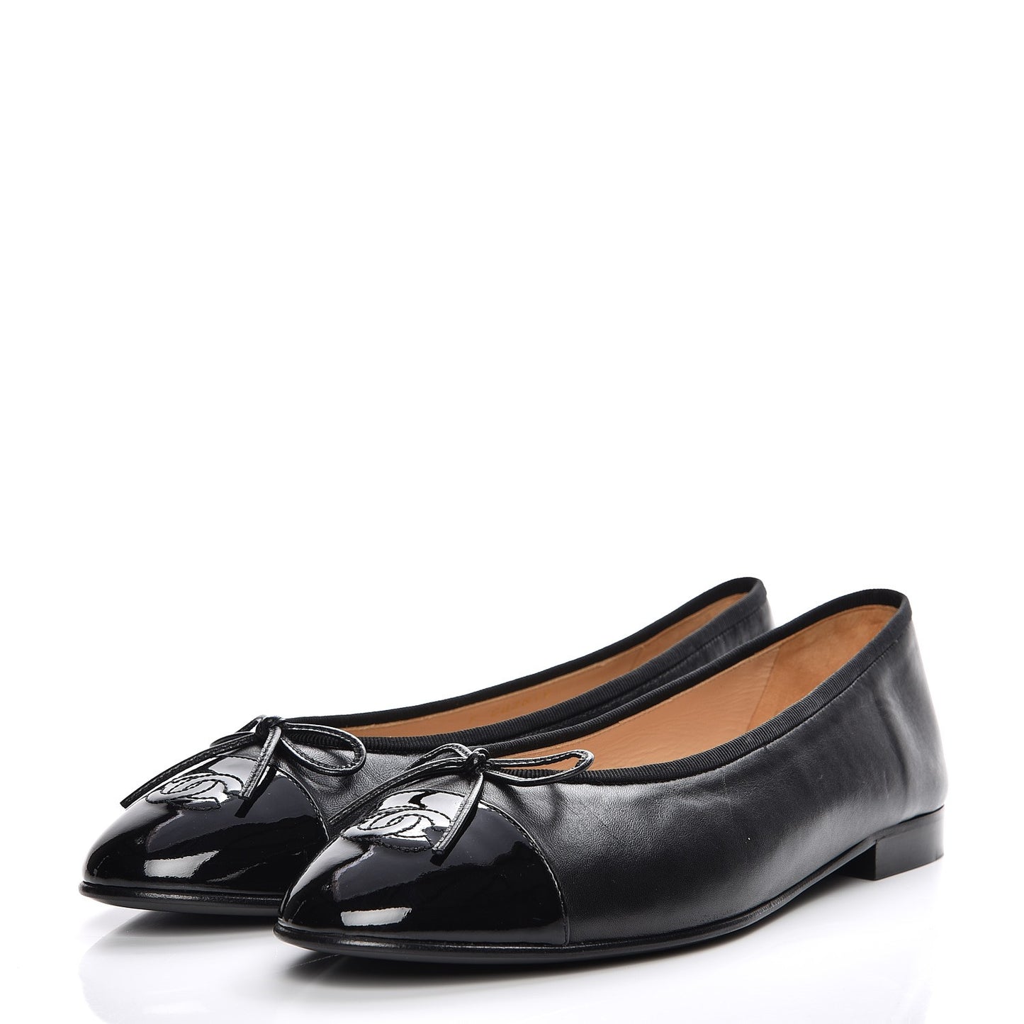 Lambskin Patent Cap Toe Ballerina Flats 41 Black