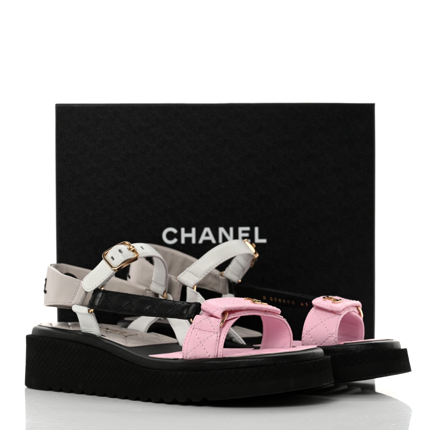 Chanel Lambskin Quilted CC Logo Platform Sandals 41 Black White Pink 9 of 9