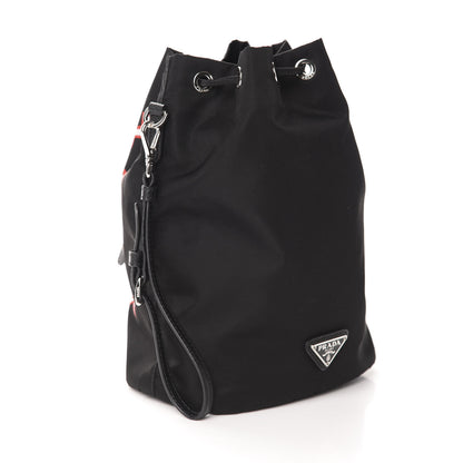 Prada X UNIVERSAL STUDIOS Tessuto Nylon Saffiano Frankenstein Heart Drawstring Wristlet Bucket Bag Fuxia 3 of 12