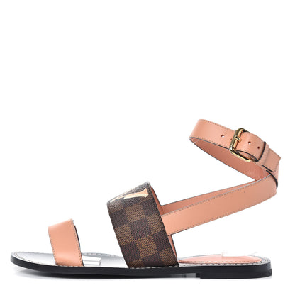 Louis Vuitton Calfskin Damier Ebene Passenger Flat Sandals 39 Venus Pink 1 of 9